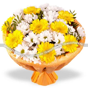 Луч солнца - букет с желтыми герберами